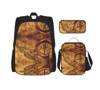 GaxfjRu Set di 3 zaini per la scuola con stampa della legge della bussola, con borsa per il pranzo, astuccio per matite, grande capacità, 43,2 cm, 3 in 1