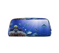 GaxfjRu Shark Swimming Under the Sea Astuccio tridimensionale portatile in pelle - PVC foderato poliestere borsa trucco portamonete astuccio speciale