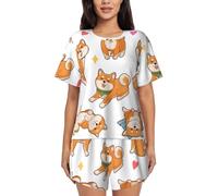 GaxfjRu Simpatico pigiama estivo per cani Shiba Inu per donne - Set da notte casual e carino per tutte le occasioni, vestiti post-partum. Abbigliamento da casa da donna, Nero , S