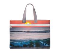 GaxfjRu Sunset and Sunrise con stampa di onde oceaniche e mare borsa tote in tela borsa per computer portatile da donna borsa casual da lavoro per viaggi, ufficio, università