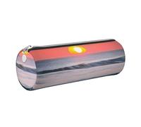 GaxfjRu Sunset and Sunrise with Ocean Sea Waves, astuccio rotondo in ecopelle per penne, matite, pennarelli, piccoli oggetti con cerniera in metallo e pelle, Argento, Taglia unica, Porta carte