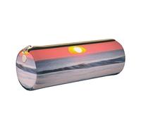 GaxfjRu Sunset and Sunrise with Ocean Sea Waves, astuccio rotondo in ecopelle per penne, matite, pennarelli, piccoli oggetti con cerniera in metallo e pelle, Oro, Taglia unica, Porta carte