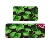 GaxfjRu Tappetino da cucina con motivo floreale e rose edera con foglie, 2 pezzi, in schiuma confortevole, per cucina, pavimento, casa, ufficio, antiscivolo