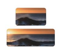 GaxfjRu Tappetino da cucina con motivo "Last Sun Rays of Over The Sea Waves", 2 pezzi, in schiuma, confortevole, per cucina, pavimento, casa, ufficio, antiscivolo