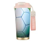 GaxfjRu Tazza da caffè in acciaio inox isolata sottovuoto, con motivo palla da calcio verde su erba erbosa, per bevande calde e fredde, capacità 590 ml