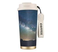 GaxfjRu Tazza da caffè isolata con doppio coperchio con stampa cielo stellato, 500 ml, in acciaio inox 316, con strato interno in acciaio inox 316, con cannuccia