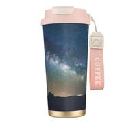 GaxfjRu Tazza da caffè isolata con doppio coperchio con stampa cielo stellato, 500 ml, in acciaio inox 316, con strato interno in acciaio inox 316, con cannuccia