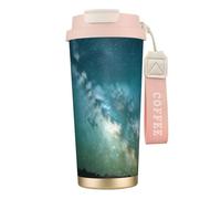 GaxfjRu Tazza da caffè isolata con doppio coperchio con stampa cielo stellato e cielo notturno profondo, 500 ml, in acciaio inox 316, con strato interno in acciaio inox 316, con cannuccia