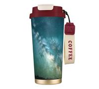 GaxfjRu Tazza da caffè isolata con doppio coperchio con stampa cielo stellato e cielo notturno profondo, 500 ml, in acciaio inox 316, con strato interno in acciaio inox 316, con cannuccia