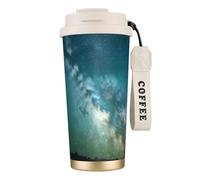 GaxfjRu Tazza da caffè isolata con doppio coperchio con stampa cielo stellato e cielo notturno profondo, 500 ml, in acciaio inox 316, con strato interno in acciaio inox 316, con cannuccia