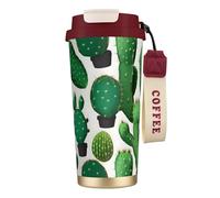 GaxfjRu Tazza da caffè isolata con doppio coperchio con stampa di cactus verde, 500 ml, in acciaio inox 316, con strato interno in acciaio inox, con cannuccia