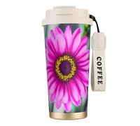 GaxfjRu Tazza da caffè isolata con doppio coperchio con stampa floreale rosa, 500 ml, in acciaio inox 316, con strato interno in acciaio inox 316, con cannuccia