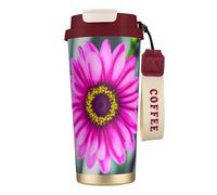 GaxfjRu Tazza da caffè isolata con doppio coperchio con stampa floreale rosa, 500 ml, in acciaio inox 316, con strato interno in acciaio inox 316, con cannuccia