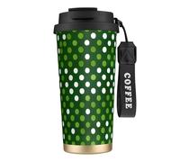 GaxfjRu Tazza da caffè isolata con doppio coperchio verde a pois da 500 ml, in acciaio inox 316, con strato interno in acciaio inox 316, con cannuccia