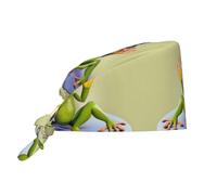 GaxfjRu The Funny Frog Doing Yoga Premium Bouffant Scrub Caps con fodera in raso - Cuffia chirurgica regolabile per uomini e donne, Nero, taglia unica