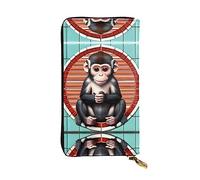 GaxfjRu The Silent Monkey - Portafoglio da donna elegante e funzionale, design sottile con doppia piega in similpelle e cerniera in metallo, nero, Taglia unica, classico
