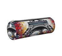 GaxfjRu Torre Eiffel Parigi, astuccio rotondo in finta pelle, per penne, matite, pennarelli, piccoli oggetti con cerniera in metallo e pelle, Argento, Taglia unica, Porta carte