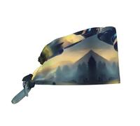 GaxfjRu UFO Landing Premium Bouffant Scrub Caps con fodera in raso - Cuffia chirurgica regolabile per uomini e donne, Nero, taglia unica