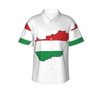 GaxfjRu Ungheria bandiera mappa hawaiana camicie per uomo donna hawaiana estate manica corta casual vestibilità rilassata abbottonatura, Nero , 3XL