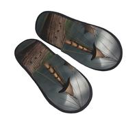 GaxfjRu Vikings - Pantofole invernali in peluche a forma di barca, per interni, morbide, calde, per gli ospiti e per la casa, unisex, nero, 36.5 EU