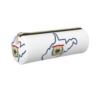 GaxfjRu West Virginia - Custodia in pelle con cerniera per penne a sfera e matite con bandiera del West Virginia