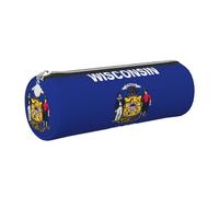 GaxfjRu Wisconsin State Flag Custodia in pelle con cerniera per penne a sfera e penne roller e matite, morbida grana