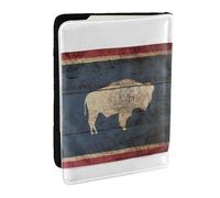 GaxfjRu Wyoming - Custodia per passaporto in pelle con stampa con bandiera dello Stato, impermeabile, da viaggio, per donne e uomini, Nero , Taglia unica