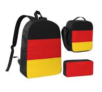 GaxfjRu Zaino leggero con stampa bandiera tedesca, 3 pezzi, zaino per la scuola con portapranzo e astuccio per matite