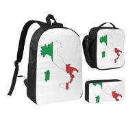 GaxfjRu Zaino leggero con stampa cartina della bandiera italiana, 3 pezzi, zaino per la scuola con portapranzo e astuccio per matite