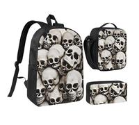 GaxfjRu Zaino leggero con stampa teschio messicano, 3 pezzi, zaino per la scuola con portapranzo e astuccio per matite