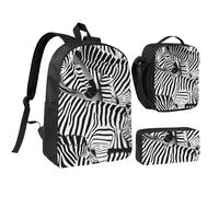 GaxfjRu Zebra, zaino leggero per libri, 3 pezzi, zaino per la scuola con portapranzo e astuccio per matite