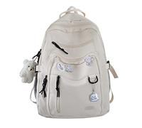 GAXOS Zaino estetico carino per scuola zaino da viaggio per studenti di medie dimensioni adolescenti ragazze orso borse libro pin, Bianco, leisure, Teenager Alla Moda