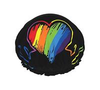 Gay Pride Cuffia da doccia arcobaleno da donna Cappucci per capelli lunghi riutilizzabili con fascia elastica Cappello da doccia a doppio strato per adulti Bambini