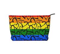 Gay Pride Rainbow Pattern Chiusura a Cerniera Borsa Trucco Velluto a Coste Organizer Multifunzionale 22x7x17cm per Viaggi Campeggio Vacanze Fitness, Nero , Taglia unica