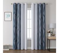 Gazal Vole Tende ombré blu e bianche per cameretta, H260 x L140 cm, 2 pannelli con occhielli, motivo a onde, oscuramento 80-90%