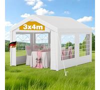 Gazebo 3 x 4 m stabile tenda da giardino con finestre, impermeabile e resistente all'inverno, per feste, matrimoni, feste, feste in casa, tenda antivento per l'inverno, colore bianco