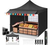 Gazebo 3x3 Pieghevole Impermeabile con 3 pareti laterali, Gazebo Esterno Resistente, Tende per Gazebo,Tendone Padiglione Pop Up per Feste Campeggio, Nero