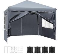 Gazebo 3x3 Pieghevole Impermeabile, Gazebo Esterno Resistente, 4 Sacchi di Sabbia, UV 50+ Gazebo da Giardino, Tenda da Giardino con 4 pareti laterali, per Campeggio, Festival, Feste(Grigio)