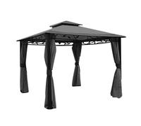 Gazebo 3x3 Struttura In Alluminio Grigio Con Tende Laterali Antivento Telo PVC