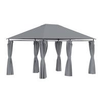 Gazebo 3x4 M Con 6 Pareti Rimovibili, 8 Fori Di Drenaggio E 12 Picchetti, In Acciaio E Poliestere, Grigio E Nero
