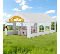 Gazebo 4 x 8 m, impermeabile e stabile, tenda da giardino con finestre, tenda pesante per matrimoni, feste, feste in casa, antivento, per l'inverno, colore bianco