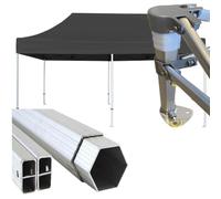 Gazebo certificato IGNIFUGO pieghevole alluminio piantone esagonale 45mm portatile estendibile richiudibile estensibile per fiere eventi stand chiosco tenda tendone (laterali esclusi) (Nero, 3x6m)