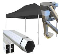 Gazebo certificato IGNIFUGO pieghevole alluminio piantone esagonale 45mm portatile estendibile richiudibile estensibile per fiere eventi stand chiosco tenda tendone (laterali esclusi) (Nero, 3x4,5m)