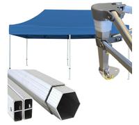 Gazebo certificato IGNIFUGO pieghevole alluminio piantone esagonale 45mm portatile estendibile richiudibile estensibile per fiere eventi stand chiosco tenda tendone (laterali esclusi) (Blu, 3x6m)