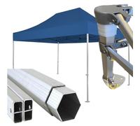 Gazebo certificato IGNIFUGO pieghevole alluminio piantone esagonale 45mm portatile estendibile richiudibile estensibile per fiere eventi stand chiosco tenda tendone (laterali esclusi) (Blu, 3x4,5m)