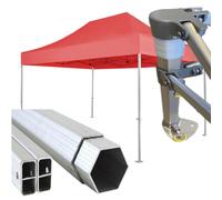 Gazebo certificato IGNIFUGO pieghevole alluminio piantone esagonale 45mm portatile estendibile richiudibile estensibile per fiere eventi stand chiosco tenda tendone (laterali esclusi) (Rosso, 3x4,5m)