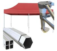 Gazebo certificato IGNIFUGO pieghevole alluminio piantone esagonale 45mm portatile estendibile richiudibile estensibile per fiere eventi stand chiosco tenda tendone (laterali esclusi) (Rosso, 3x6m)