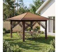 vidaXL Gazebo con 4 Pareti 3,3 x 3,3 m Beige e Marrone