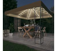 Gazebo con Luci a Stringa LED 3x3 m in Tessuto Grigio Talpa