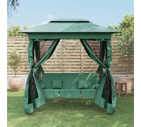 vidaXL Gazebo con Panca a Dondolo Convertibile Verde Tessuto e Acciaio